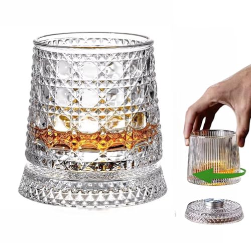 FABEILAI Presentes masculinos de dia dos namorados para ele, copo de vidro antiquado giratório, copo de uísque de cristal de 260 ml/283.5 g para uísque, bourbon, bebidas alcoólicas e coquetéis, BS (Bebidas)