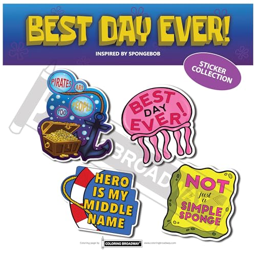 Coloring Broadway "Best Day Ever!" Coleção de adesivos - Conjunto de 4 - vinil cortado, sem bolhas. (7,6 cm x 7,6 cm - Conjunto de 4) (Discos de Vinil)