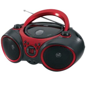 Jensen Leitor de CD estéreo portátil CD-490 com rádio AM/FM e entrada auxiliar, vermelho e preto (Equipamentos)