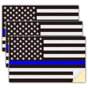 3 adesivos refletivos da bandeira dos EUA, decalque de bandeira americana de linha azul fina para carro, laptop, adesivo de vinil de 10 x 6 cm, apoia policiais e policiais dos EUA (Discos de Vinil)
