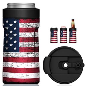 Refrigerador de lata 4 em 1 com tampa - Isolador a vácuo de parede dupla Signice para latas de aço inoxidável de 355 ml para garrafa de cerveja fina e alta, padrão regular e lata/cerveja (bandeira) (Cervejas)