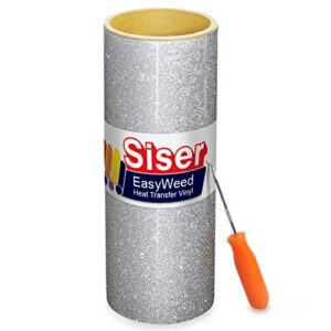 Rolo de vinil SISER Glitter Heat Transfer Craft 1,5 m x 25,4 cm rolo incluindo ferramenta de descascamento de aço inoxidável (prata) (Discos de Vinil)