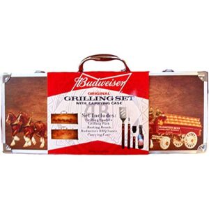 Conjunto de grades originais da Budweiser com estojo de transporte Clydesdale de madeira, 5 peças (Cervejas)