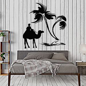 Decalque de parede de vinil beduíno oásis camelo palmeira deserto decoração adesivos (040ig) preto (Discos de Vinil)