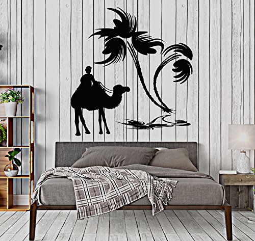 Decalque de parede de vinil beduíno oásis camelo palmeira deserto decoração adesivos (040ig) preto (Discos de Vinil)