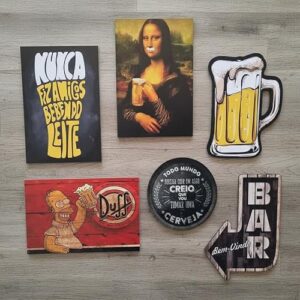 Kit com 6 placas decorativas em MDF - Churrasco - Bebidas - Cerveja (Cervejas)