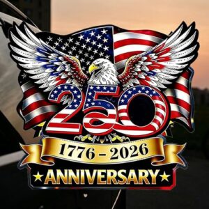 BWFY 2 peças adesivos decalque de carro 250th Anniversary EUA, 1776-2026 Patriotic Bald Eagle, adesivos de vinil de 4 de julho para para-choques de carro, caminhão, reboque, janela, 8 polegadas (8 (Discos de Vinil)