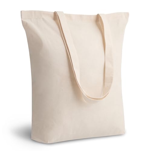 TOPDesign Pacote com 48 sacolas de algodão com reforço de 10 cm, 38 cm x 40 cm x 10 cm, econômica, leve, reutilizável, sacolas lisas para compras, sacolas lisas em branco para bricolage, vinil (Discos de Vinil)