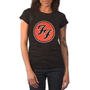 Foo Fighters Camiseta feminina Ff Band Logo Official Skinny Fit Preta, Preto, M (CDs)