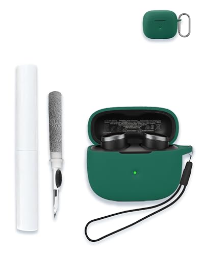 Capa para fones de ouvido intra-auriculares Bowers & Wilkins Pi6 sem fio, capa protetora portátil de silicone macio resistente a arranhões com kit de limpeza, mosquetão e cordão, verde (Equipamentos)