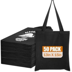 Lzerking Sacola de lona preta pacote com 50, sacolas vazias de 33 x 38 cm, para vinil de transferência de calor, bolsa de lona média de 283 g para escritório, mercado, presente (Discos de Vinil)