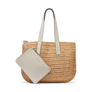 Calvin Klein Joan Raffia Tote, Natural/branco, One Size (Discos de Vinil)
