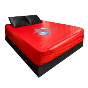 Lençol de vinil impermeável – Queen 152,4 cm x 203,2 cm | Protetor de colchão de vinil premium de 0,3 mm | Base antiderrapante com fundo flocado | Vermelho | Bolso profundo de 40 cm | Bolsos laterais (Discos de Vinil)