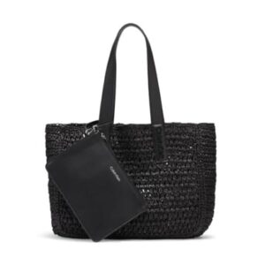 Calvin Klein Joan Raffia Tote, Preto/preto, One Size (Discos de Vinil)