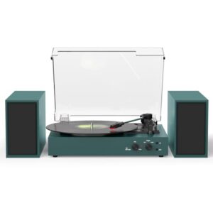 Toca-discos com alto-falantes e codificação USB, toca-discos de vinil vintage Bluetooth acionado por correia com alto-falantes externos de 20 W, 3 velocidades 3 tamanhos, parada automática, capa (Equipamentos)
