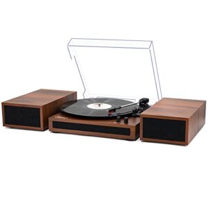 LP&No.1 Reprodutor de discos de vinil, toca-discos sem fio com alto-falantes externos de estante estéreo duplo, toca-discos ajustável de 3 velocidades, leitor de LP com RCA, parada automática, madeira (Equipamentos)