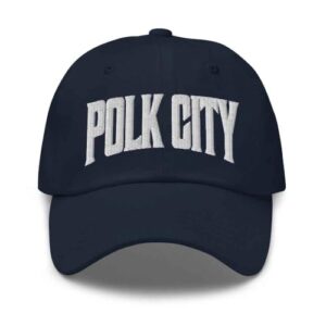 Merch Town Boné de beisebol Polk City Chapéu de pai de Polk City Florida FL bordado lembrança, Azul marino, Tamanho Único (Equipamentos)