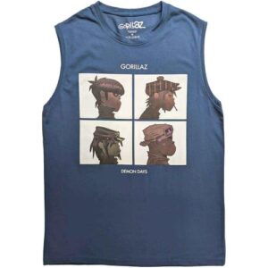 Rock Off officially licensed products Camiseta regata Gorillaz com logotipo da banda Demon Days New Official Unissex Azul, Azul, G (CDs)