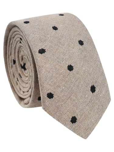 Luckyvestir Gravatas masculinas, de algodão, skinny, de linho, gravatas listradas, de bolinhas, para homens, negócios, casual, casamento, Polka: cáqui, preto, 58" long X 2.56" wide (Equipamentos)