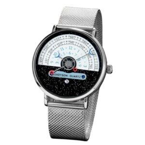 Relógio Masculino "Cosmic Iron" em Aço Inoxidável com Visor de Vidro Temperado 40mm, Pulseira 23cm – Movimento de Quartzo, Calendário e Estilo Futurista – Acompanha Caixa Premium (Equipamentos)