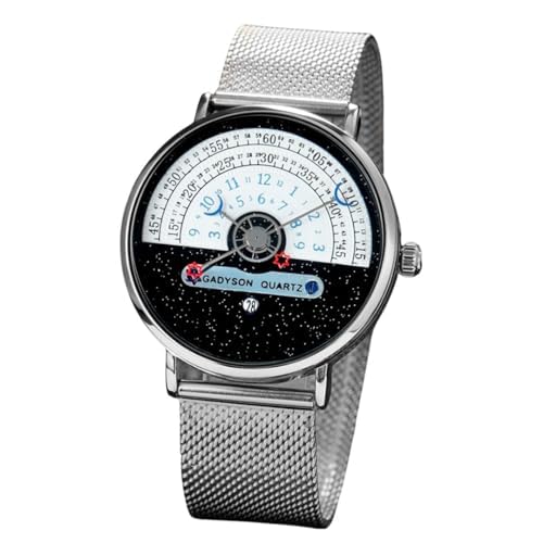Relógio Masculino "Cosmic Iron" em Aço Inoxidável com Visor de Vidro Temperado 40mm, Pulseira 23cm – Movimento de Quartzo, Calendário e Estilo Futurista – Acompanha Caixa Premium (Equipamentos)