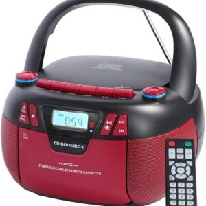Leitor de CD Boombox com Bluetooth e leitor de cassete | Rádio AM/FM, entrada MP3/USB/AUX, sistema de som estéreo com gravador, AC e alimentado por bateria para casa e exterior (Equipamentos)