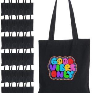 Lzerking Sacola de lona a granel pacote com 24 sacos de lona preta em branco 35.5 x 38 cm, sacola de pano de compras de supermercado média reutilizável para pintura, presente, vinil de transferência (Discos de Vinil)