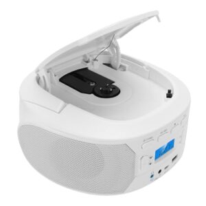 Asixxsix Leitor de CD Portátil, Leitor de MP3 Com Carregamento Superior, Som HiFi, Rádio FM, Entrada USB AUX, Saída de Fone de Ouvido, Alto-falantes de Som (plugue da ue) (Equipamentos)