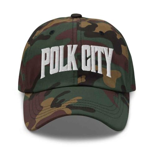 Merch Town Boné de beisebol Polk City Chapéu de pai de Polk City Florida FL bordado lembrança, Camuflagem verde, Tamanho Único (Equipamentos)