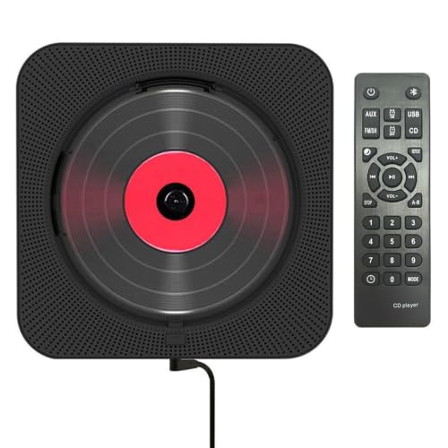 CD Player PortáTil Com RáDio FM, USB, ReproduçãO Via CartãO TF, Visor LED E Controle Remoto, Aparelho Som Com Montagem Em Parede E Tampa ProteçãO Contra Poeira, para Uso DoméStico(BLACK) (Equipamentos)