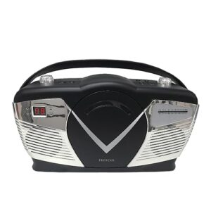 Sylvania Caixa de CD portátil estilo retrô com rádio AM/FM - CD de carregamento superior - entrada auxiliar - compatível com CA e bateria - tela LCD - alça de transporte (Equipamentos)