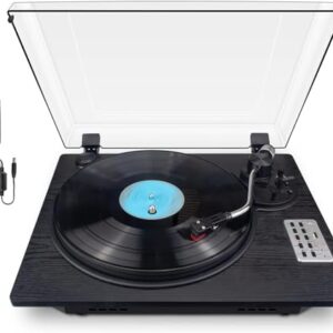 HONGUT Toca-discos de vinil, toca-discos de 3 velocidades com alto-falantes integrados Bluetooth, toca-discos de vinil, USB Direct MP3, fonógrafo, entretenimento e decoração de casa, preto (Equipamentos)