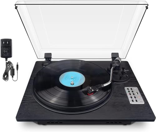 HONGUT Toca-discos de vinil, toca-discos de 3 velocidades com alto-falantes integrados Bluetooth, toca-discos de vinil, USB Direct MP3, fonógrafo, entretenimento e decoração de casa, preto (Equipamentos)
