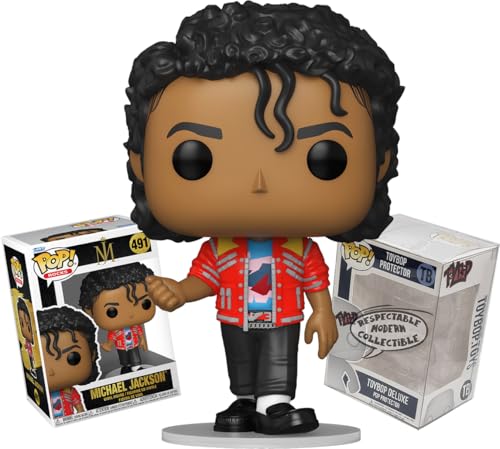 Funko Michael Jackson Beat It com jaqueta de couro vermelha + protetor ToyBop: boneco de vinil Pop! Rocks (pacote com caixa de colecionador Pro-Deluxe Pop Protector caixa de presente) (Discos de Vinil)