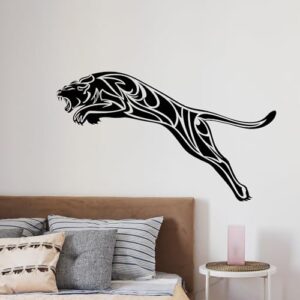 Decalque de parede de vinil Pantera pula animal predatório grande gato adesivos mural decoração grande (g9314) preto (Discos de Vinil)