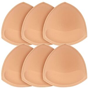 Nimiah 3 pares de enchimentos de sutiã com borda costurada, enchimento removível de substituição para roupa de banho esportiva, serve em bojos AB, CD, DE, Bege, P (CDs)