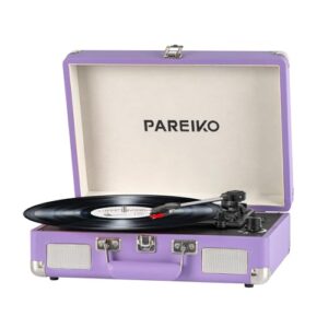 Toca-discos Pareiko, mesa giratória portátil de 3 velocidades com bateria Bluetooth integrada, entrada auxiliar, saída de linha RCA (Equipamentos)