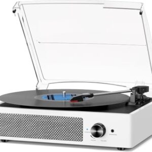 VEDO Multifuncional Toca-Discos Madeira Bluetooth, com 2 Alto-Falantes Integrados, 3 Velocidades (33/45/78 RPM) Para Vinil, AUX, RCA, Colecionáveis, Escolha dos Amantes da Música, Branco (Equipamentos)
