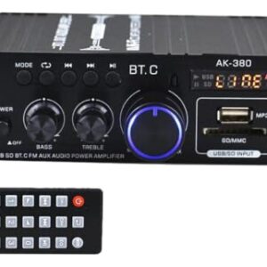 Bluetooth 5.0 audio power amplifier 400W+400W 2.0 channel high fidelity stereo amplifier receiver with USB, SD, AUX, FM antenna, suitable for car home speakers, bars, parties (Equipamentos)