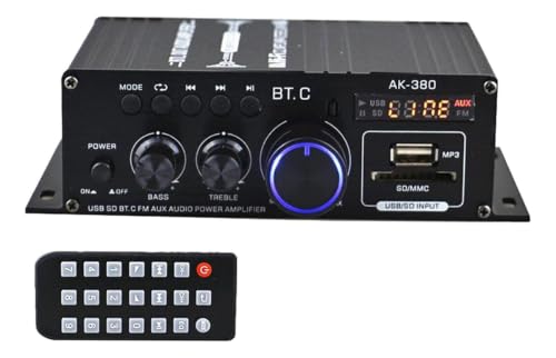 Bluetooth 5.0 audio power amplifier 400W+400W 2.0 channel high fidelity stereo amplifier receiver with USB, SD, AUX, FM antenna, suitable for car home speakers, bars, parties (Equipamentos)