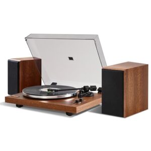 Arkrocket O toca-discos de vinil Cassini sem fio Bluetooth é construído em pré-amplificador Phono e vem com alto-falantes externos de 40 W, capa de madeira retrô, som de alta fidelidade (Equipamentos)