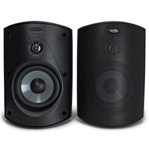 Polk Audio Alto-falantes Atrium 5 para ambientes externos com graves potentes (par, preto), durabilidade para todos os climas, ampla cobertura de som, sistema de montagem com trava rápida (Equipamentos)