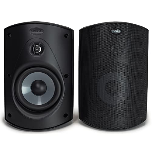 Polk Audio Alto-falantes Atrium 5 para ambientes externos com graves potentes (par, preto), durabilidade para todos os climas, ampla cobertura de som, sistema de montagem com trava rápida (Equipamentos)