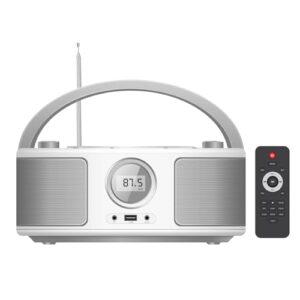 Boombox portátil de CD Player com Bluetooth, controle remoto, rádio FM, reprodução USB de MP3, compatível com CD-R/CD-RW, leitor de CD de rádio, alimentado por bateria e CA (Equipamentos)