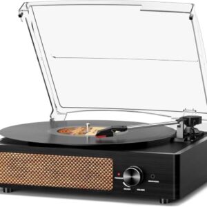 VEDO Multifuncional Toca-Discos Madeira Bluetooth, com 2 Alto-Falantes Integrados, 3 Velocidades (33/45/78 RPM) Para Vinil, AUX, RCA, Colecionáveis, Escolha dos Amantes da Música, Preto (Equipamentos)