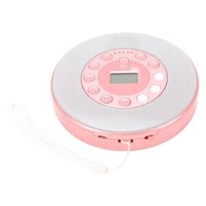 Asixxsix Leitor de CD portátil, com função anti-salto e reprodução com memória. Leitor de CD recarregável com microfone incorporado, Bluetooth e altifalante integrado. (Rosa) (Equipamentos)