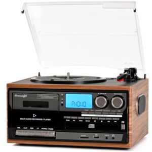 Toca-discos embutidos, toca-discos vintage 10 em 1 com leitor de fita cassete de CD, função de rádio AM FM, 3 velocidades, entrada e saída, leitor de LP com suporte para reprodução USB SD AUX RCA (Equipamentos)