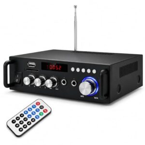 Amplificador De Áudio Bluetooth Estéreo 2 Canais 600W USB FM SD Controle Remoto Bivolt Para Alto-Falantes Passivos (Equipamentos)
