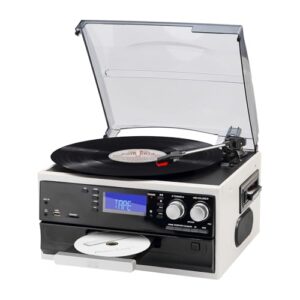 Toca-discos vintage 9 em 1 com Bluetooth, rádio AM FM, USB SD MMC, reprodução de CD e cassete, controle remoto, alto-falantes estéreo embutidos, toca-discos de 3 velocidades para sala de estar e (Equipamentos)