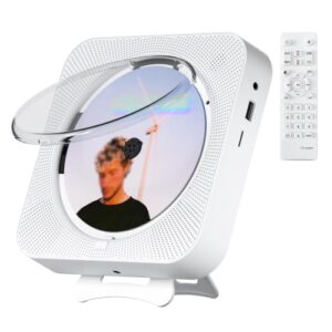 CD Player PortáTil Mesa para Casa, MontáVel Na Parede, Com Alto-Falantes Duplos Integrados, Visor LED E Controle Remoto, CompatíVel Com CD, RáDio FM, USB, Aux, Timer E FunçãO RepetiçãO(White) (Equipamentos)